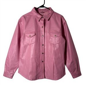 Pink Leather Button-Up Biker Jacket Women’s Moto Style